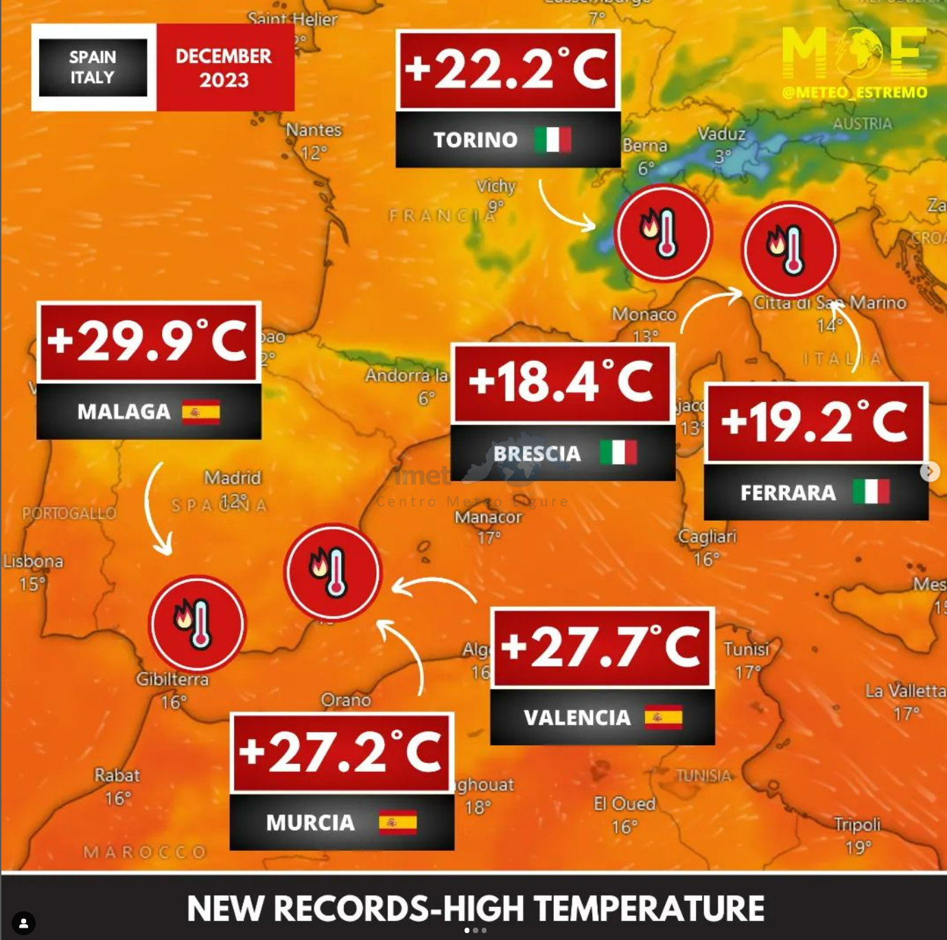 Saltati diversi record europei per il periodo di riferimento. Temperature ben oltre la media del periodo.